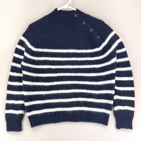 Sezane Sweaters - Sezane Sweater Trudy Jumper Womens S Navy Blue White Moahir‎ Wool Blend Luxury